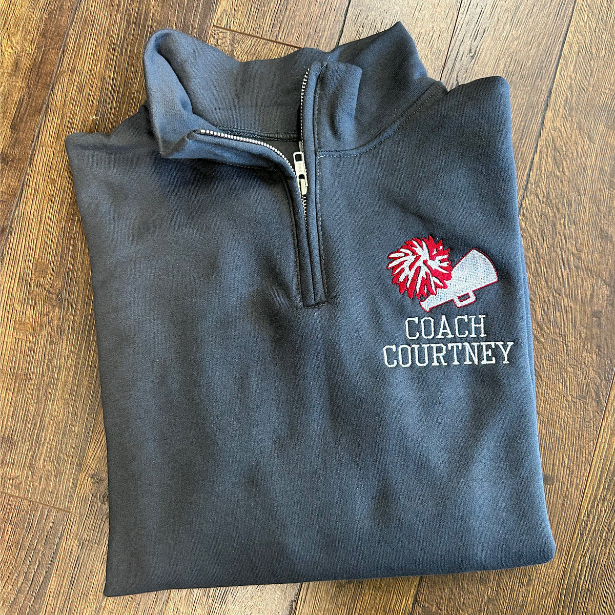 Cheer Coach Personalized Embroidered Quarter Zip Sweatshirt – The