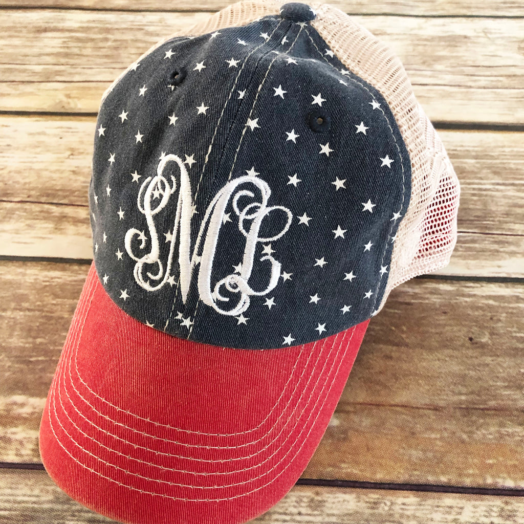 Monogrammed American Star Baseball Hat-AlfonsoDesigns