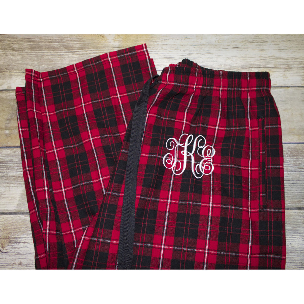Monogrammed Black & Red Plaid Pajama Pants-AlfonsoDesigns